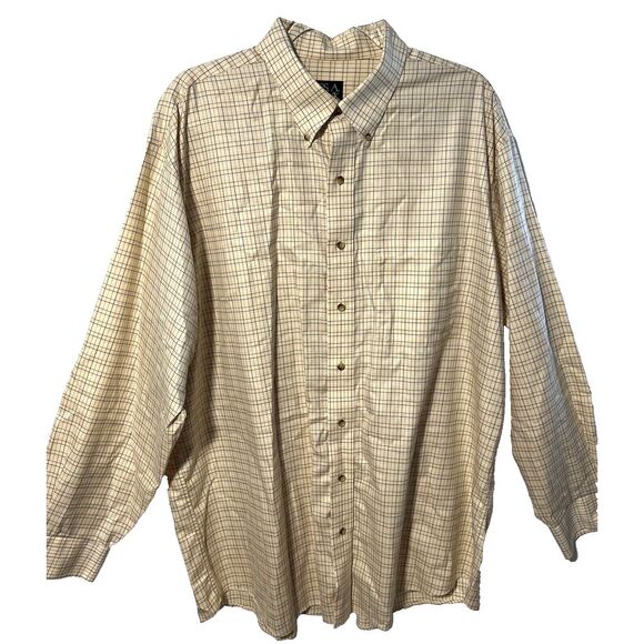 Jos A Bank Men's XL Beige Plaid Long Sleeve‎ Collared Dress Shirt - Picture 1 of 6